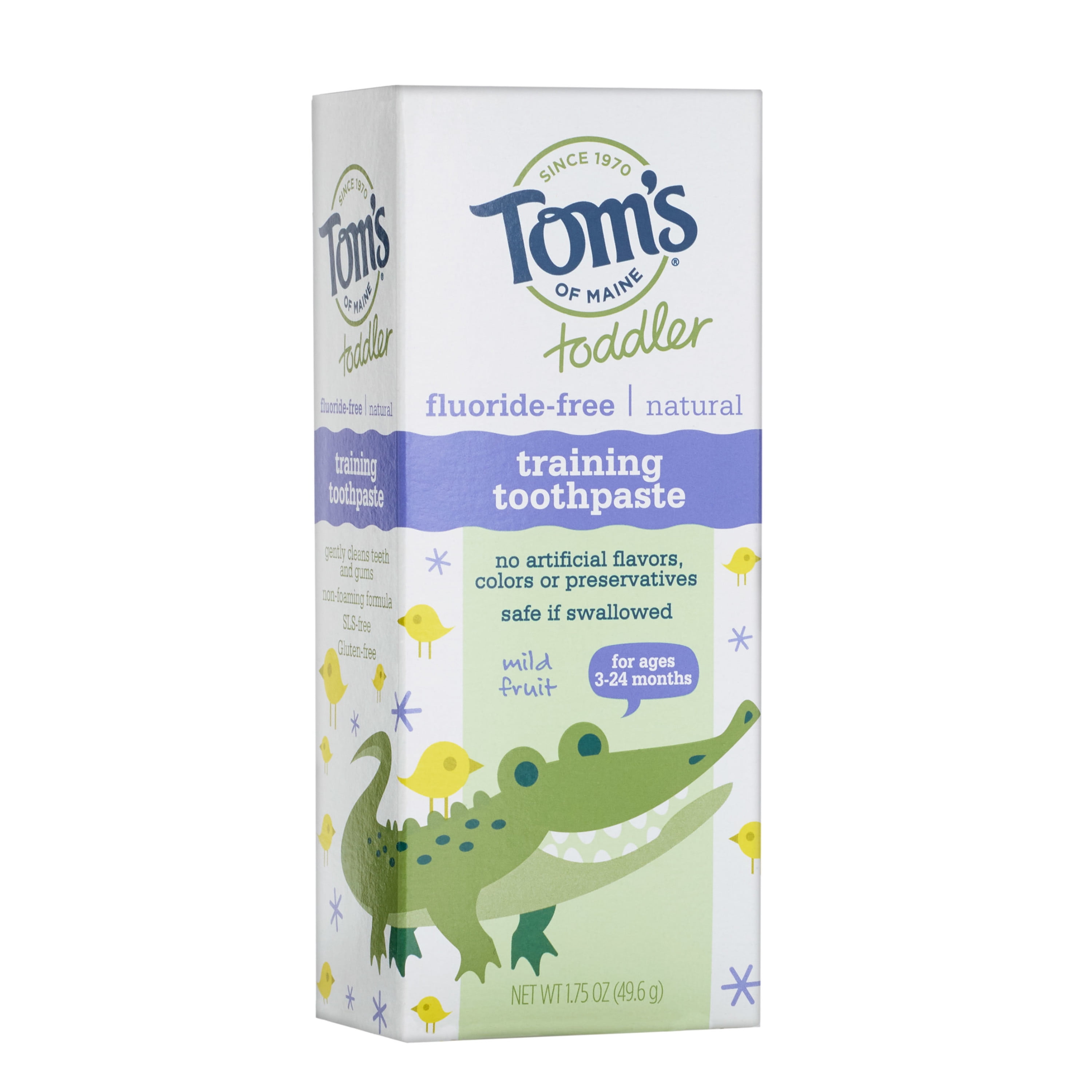 Tom's of Maine Natural Fluoride-Free Toddler Training Toothpaste, Mild Fruit, 1.75 Oz