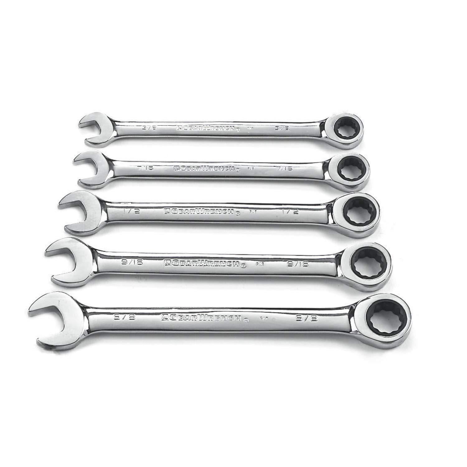5PC SAE STANDARD SIZE BOX CLOSED END GEAR RATCHET RATCHETING WRENCH TOOL SET 