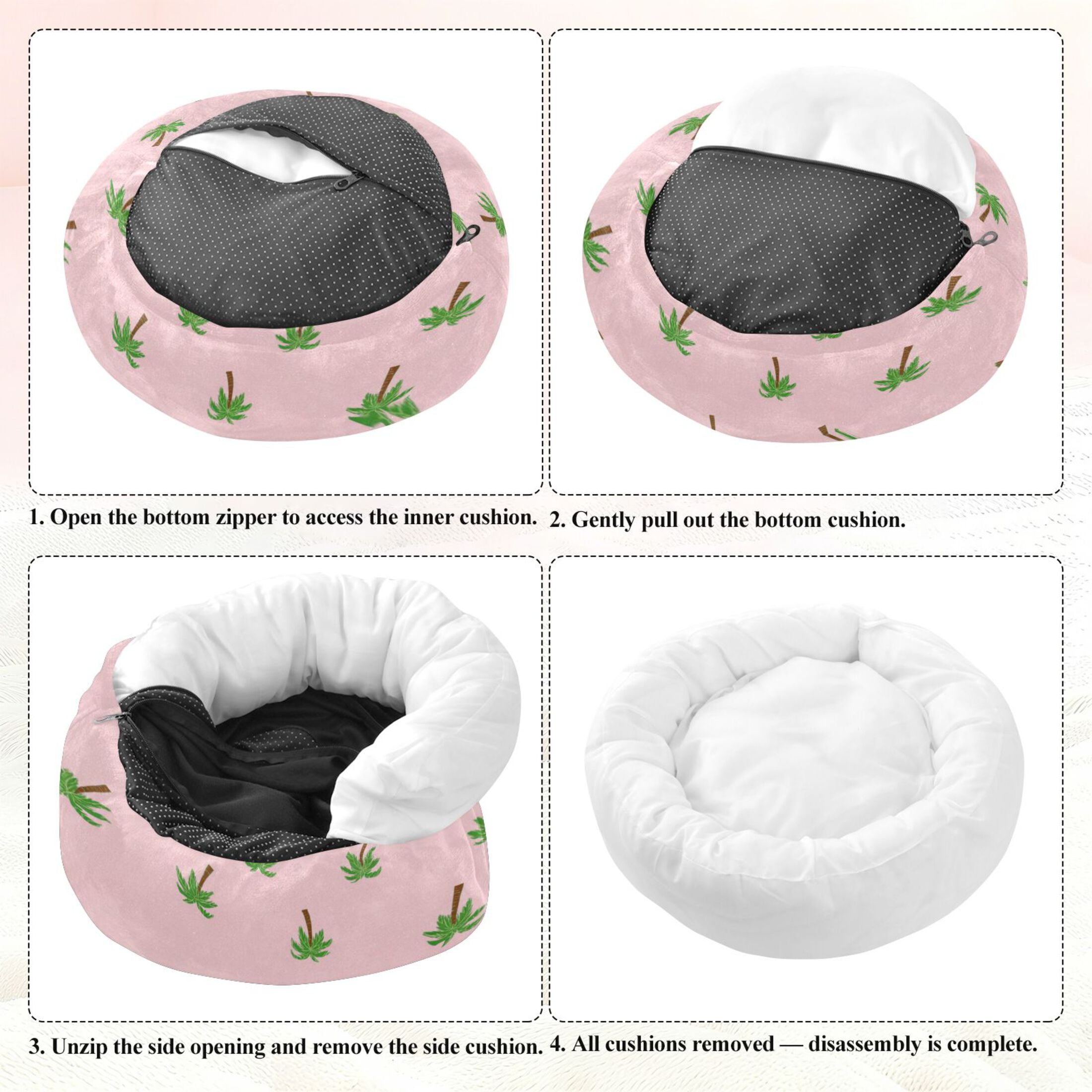 Iauyy Pet Couch Donut Cat Bed for Indoor Cats/Small Dogs Washable & Machine with Non-slip Bottom Calming Cat Furniture, Flat Illustration (M)