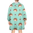 thumbnail image 2 of Cute Hedgehog and Love Wearable Oversized Blanket,Wearable Blanket Hoodie for Adults,Cozy Hooded Blankets with Super Pockets,Super Warm Fuzzy Pullover for Women & Men, 2 of 6