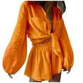thumbnail image 2 of FNFYFH Women Summer Beach 2 Piece Sets Shorts Outfits Flowy Button-Down Shirts Lounge Wear Ruffled Short Pants Matching Set Orange,S, 2 of 6