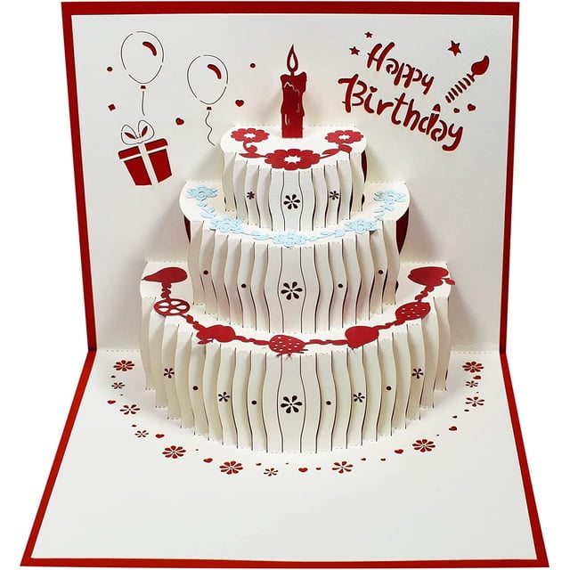 Tarjeta de felicitación emergente 3D de feliz cumpleaños JM para mamá, papá, niños, mujeres, recién nacidos, fiesta de invitación Baby Shower Color rojo
