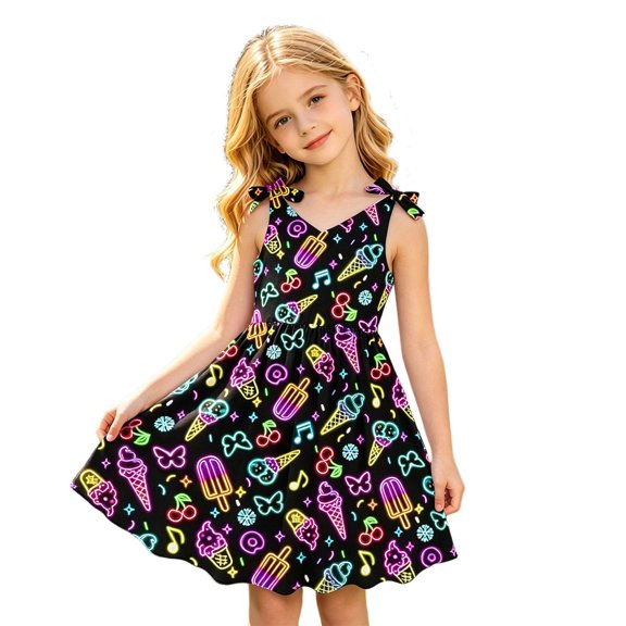 WOYY Girl's Summer Casual Dress Stylish Sundress with Adjustable Straps, Black