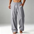 thumbnail image 6 of Solid Drawstring Wide Leg Sweatpants With Side Pockets For Men, Loose Casual Track Pants, Elastic Waist Athletic Jogger Trousers For Indoor Outdoor Activities Gray S, 6 of 6