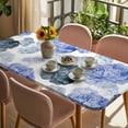 thumbnail image 3 of Blue Ombre Spring Floral Table Cloths for 5 Foot Rectangle Tables, Summer Botanical Flowers Patio Waterproof Elastic Fitted Tablecloths, Washable Rectangular Table Cover for Camping, 3 of 8