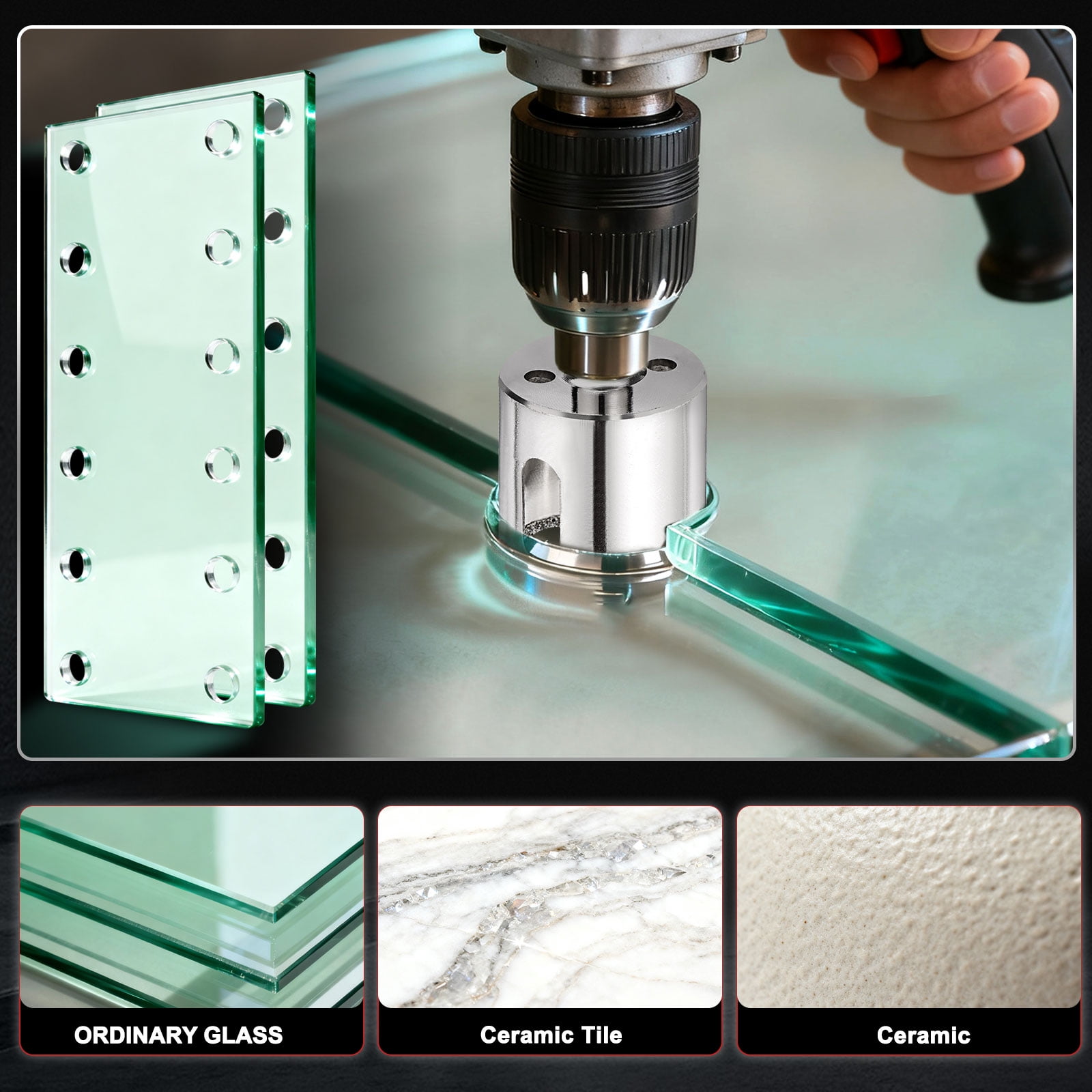 19-45mm Diamond Hole Saw Set, 3/4" - 1-3/4" Diamond Hollow Core Drill Bit Hole Cutters for Fiberglass Tile Ceramic - 5Pcs(50/60 Mesh)