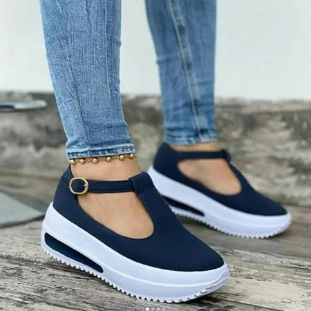 

Sandals Women Women S Fashion Wedge Platform Buckle Strap Sandals Ladies Cusual Solid Shoes Womens Sandals Flock Blue 37