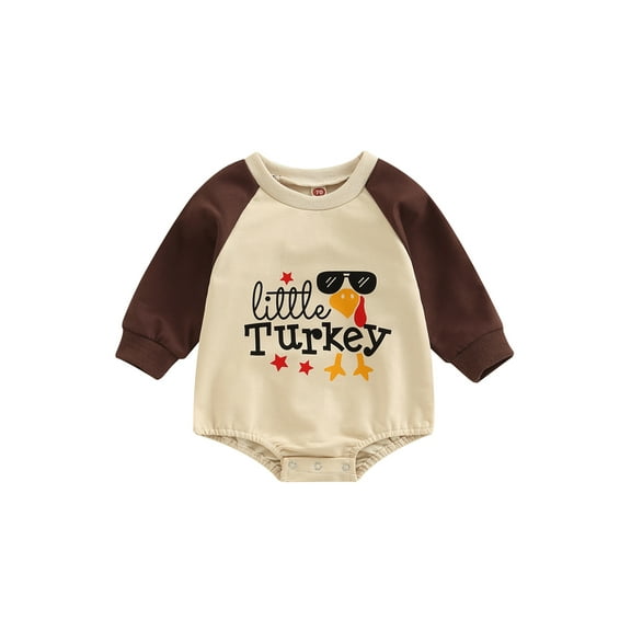 Bagilaanoe Newborn Baby Girl Boy Thanksgiving Romper Sweatshirt Long Sleeve Bodysuit Turkey Letter Print Pullover 6M 12M 18M 24M Infant Casual Tee Tops