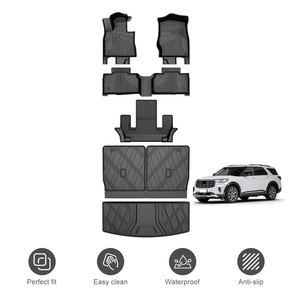 Floor Mats and Cargo Liner and Backrest Mats Fit for 2020-2026 Ford Explorer 6-Seats Full Set All Weather TPE Waterproof Car Accessories