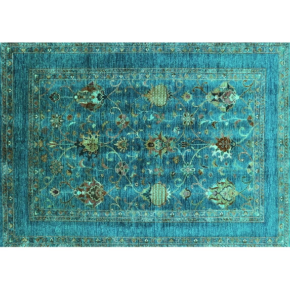 Ahgly Company Indoor Rectangle Oriental Turquoise Blue Industrial Area Rugs, 8' x 12'