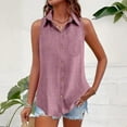 thumbnail image 2 of dazeni Button Down Linen Shirts for Women with Chest Pockets Summer Lapel Sleeveless Tank Tops Lightwieght Beach Vacation Clothes Pink Large, 2 of 6
