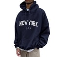 thumbnail image 3 of Men's & Women's Raglan Sleeve Pullover Hoodie with NEW YORK Print, Unisex Loose Fit Sweatshirt, Casual Streetwear for Christmas, Travel, and Weekend Outings,Navy,XL, 3 of 5