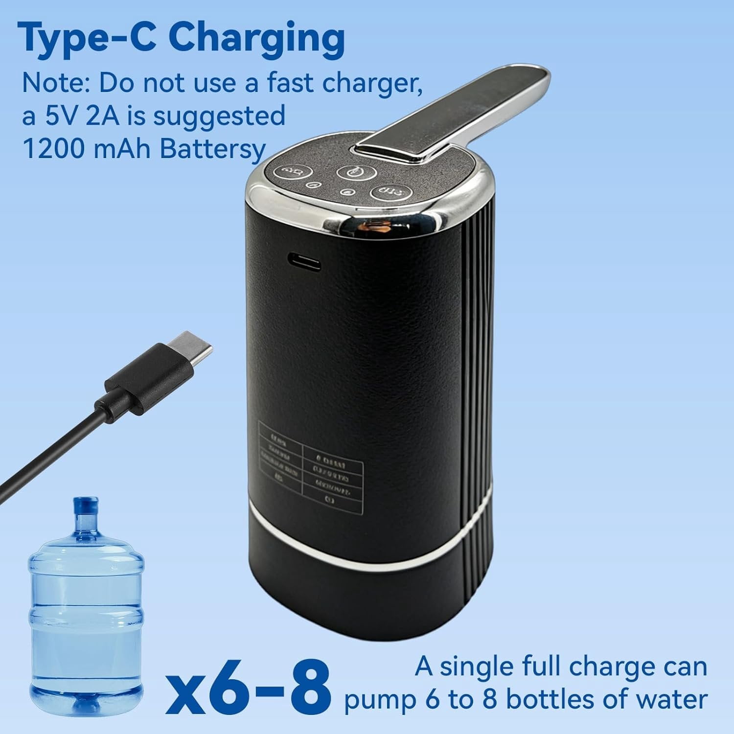 Water Dispenser for 5 Gallon Bottle, Portable USB  Electric Water Pump, Foldable Spout, Water Jug Pump for Camping, , Office