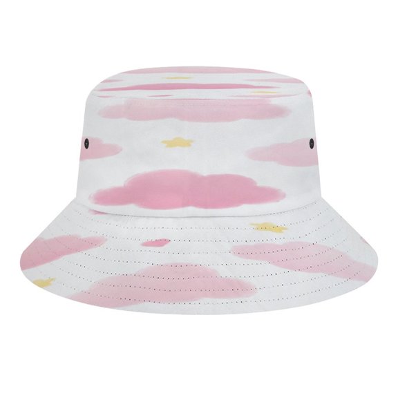 BCIIG Watercolor Pink Cloud Star Heart Pattern Bucket Hat, Soft, Printed, Packable Fisherman Sun Hat for Beach Travel Hiking Vacation, Sun Hat for Women Men, One Size