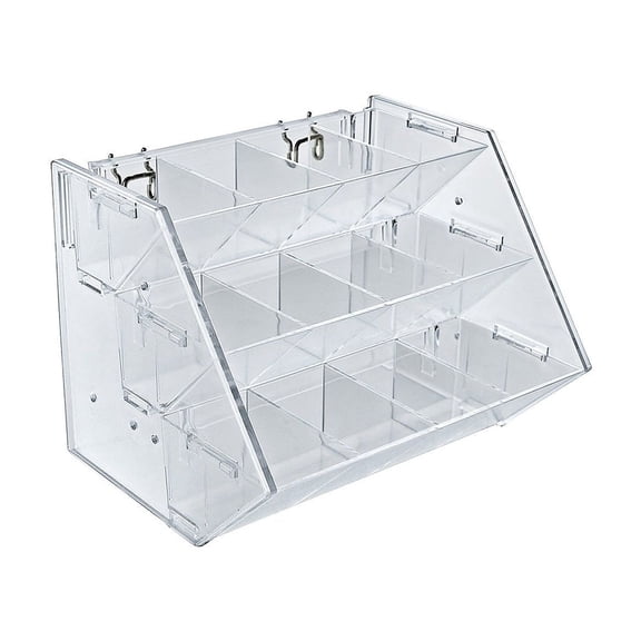 Three-Tier Shelf, 12 Compartment Hanging Step Display Pegboard, Slatwall or Counter