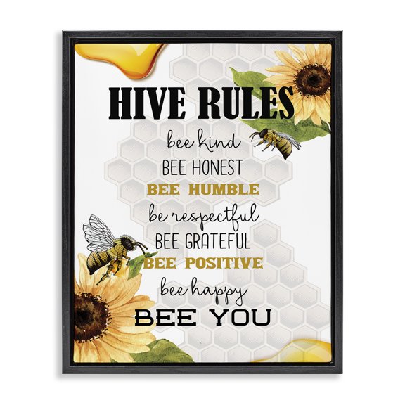 Stupell Industries Rustic Lodge Bee Hive Rules Black Floating Frame Canvas Art, 17 x 21, by Kim Allen