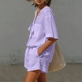 thumbnail image 6 of Cagogo Women Plus Size V Neck 2 Piece Shorts Set Casual Solid Boho Beach Outfits Loose Short Sleeve Crew Neck Tops Comfy Pants Matching Lounge Sets Tracksuits Loungewear Travel Airport Clothes,, 6 of 9