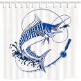 thumbnail image 1 of ABPHQTO Ilustración Marlin Fishfor Fish in Waves con caña de pescar Cortina de ducha de baño de tela de poliéster 160x180 cm, 1 of 1