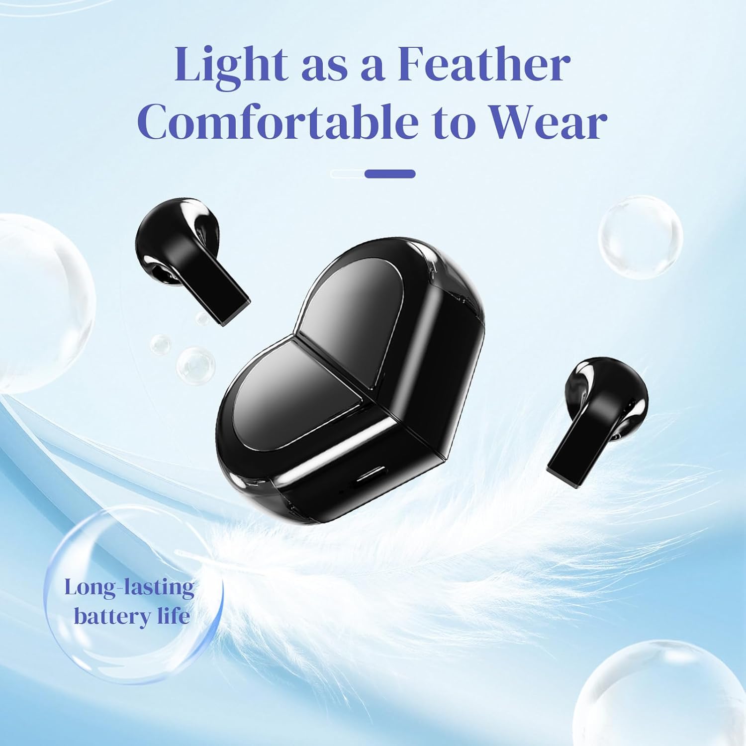 Pink Heart Wireless Earbuds for Girls Kids, Cute Small Mini Tiny Invisible Earbuds Wireless Bluetooth for Small Ears Canals Women Rose Gold Kawai Blue Tooth Ear Buds for iPhone Android, Black