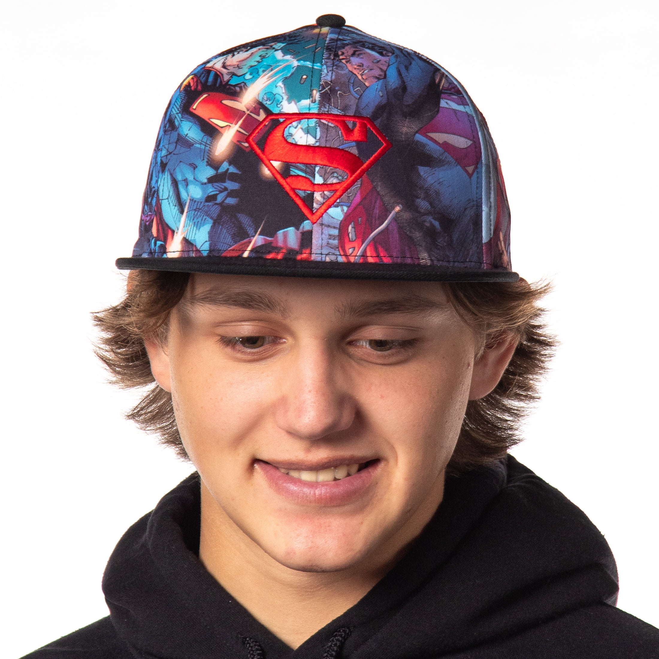 DC Comics Superman Adult Hat Fighting Scenes Sublimated Adjustable Snapback Hat for Men and Women