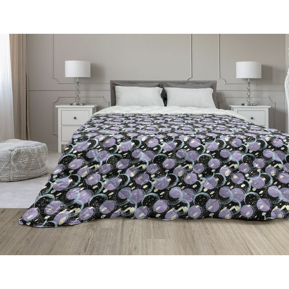 Abstract Down Alternative Comforter, Irregular Geometrical with Bold Outlines and Spots, Microfiber Quilt for All Season, 5 Sizes, Purple Pink, by Ambesonne