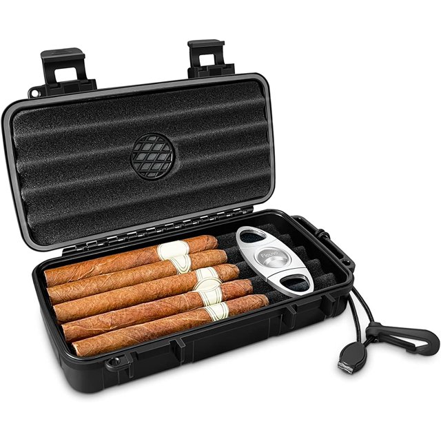 Caja de puros de viaje - caja de puros portátil con bandeja humidificadora y cuchillo para puros - w