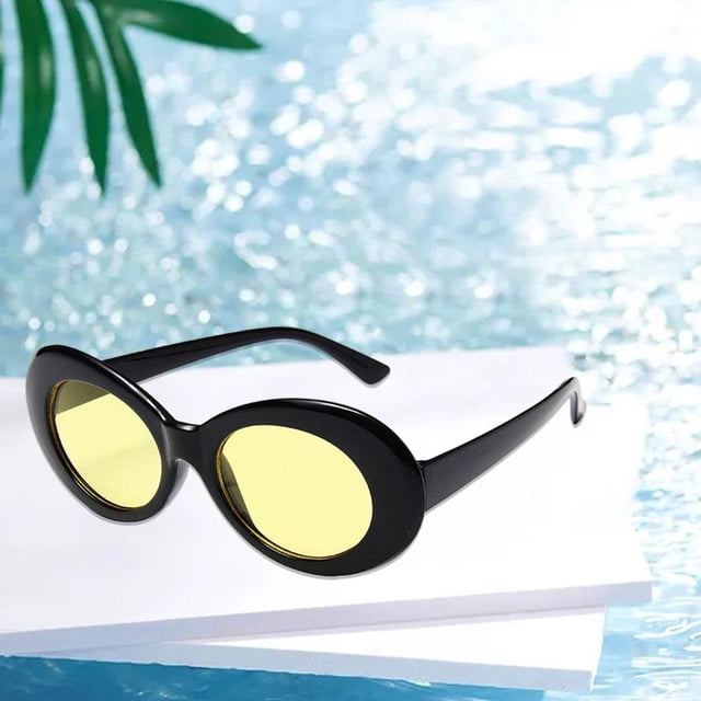 Lente de sol ovaladas, marco grueso de plástico clásico para Amarillo negro brillante Colcomx Gafas de sol
