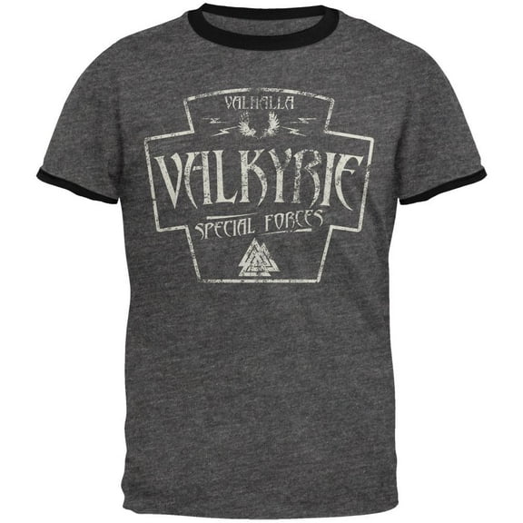 Valkyrie Valhalla Special Forces Retro Vintage Mens Ringer T Shirt Dark Heather-Black X-LG