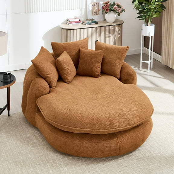 Homefun Oversized Chenille Bean Bag Sofa 5 Pillows Lazy Backrest Floor Lounger for Adults Large Oval Shape Plush Comfort,Orange