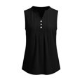thumbnail image 4 of VBVC Women's Cotton Linen Sleeveless Blouse , Ladies' Half Button Pleated Tank Top , Casual V Neck Summer Shirt For Women, *Black , XX-Large, 4 of 8