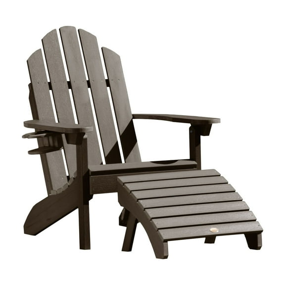Highwood 3-pc Classic Westport Adirondack Set with 1 Classic Westport Adirondack Chair, 1 Easy-add Cup Holder & 1 Folding Adirondack Ottoman - Outdoor, Eco-friendly, Synthetic Wood