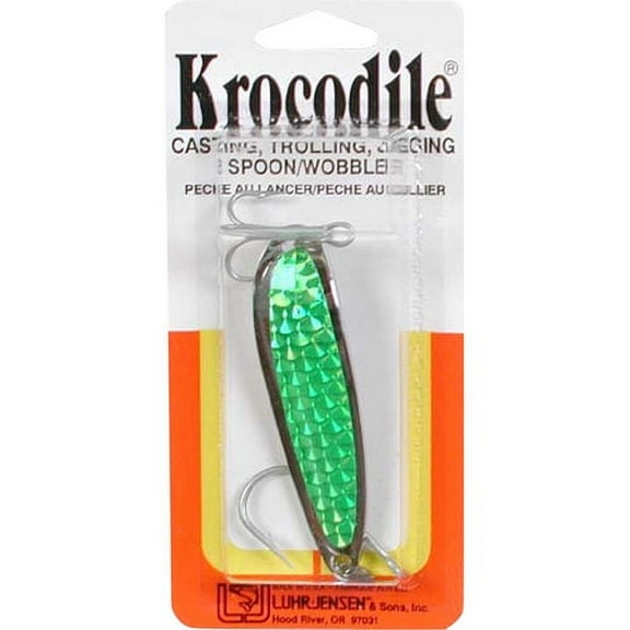 Luhr Jensen Krocodile 1oz Spoon Fishing Lure 3 5/16" Chrome/Flo Green Prsim-Lite