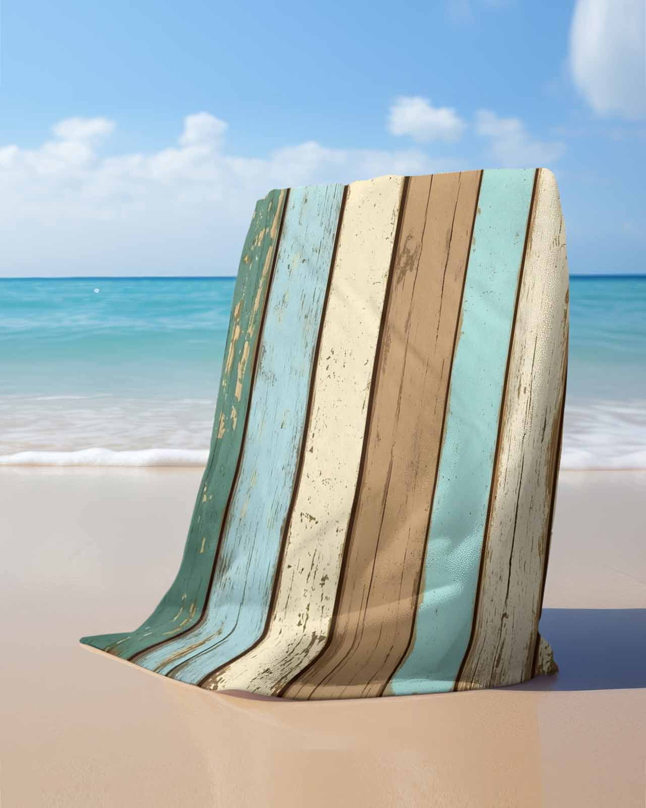 Farmhouse Teal Brown Beach Towels Oversized Super Absorbent, Ombre Wooden Vintage Lightweight Bath Towel Quick Dry Sets For Bathroom/Pool/Rv Camping/Beach Play/Gym Room/Picnic 30"x60"