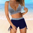 thumbnail image 4 of Push Up Swimsuit for Women Halter Two Piece Swimwear Set Retro Bikini Top Boxer Shorts Drawstring Beach Bathing Suit, Navy, XXL, 4 of 4