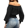 thumbnail image 3 of STARVNC Women Off Shoulder Dots Lantern Sleeve Solid Color Top, 3 of 3