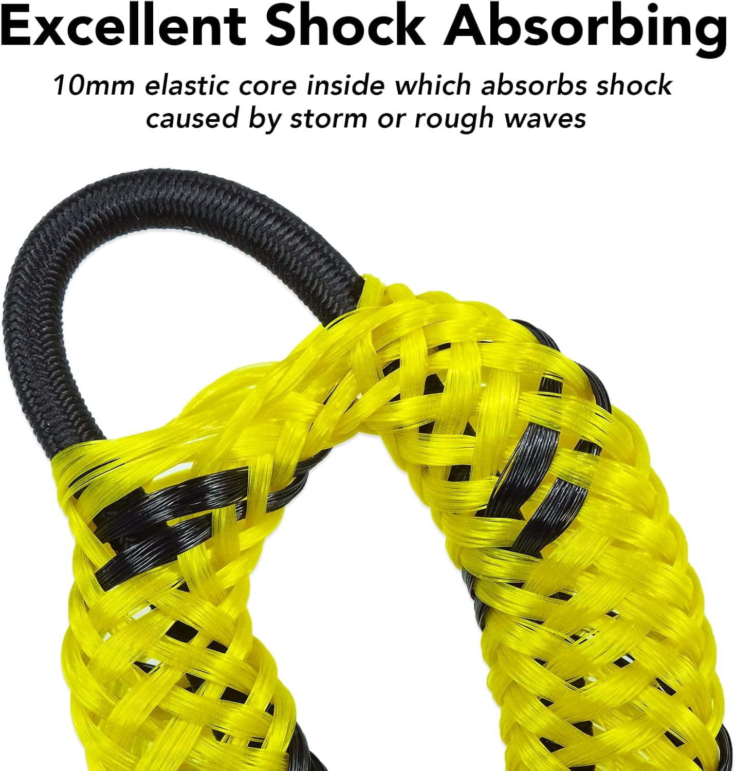 4 Feet Bungee Dock Line Mooring Rope for Docking with Stainless Steel Clip Accessories for Boats PWC, Built in Snubber, Kayak, Watercraft,SeaDoo,Jet Ski, Pontoon, Power Boat 2-Pack (Yellow&Black)