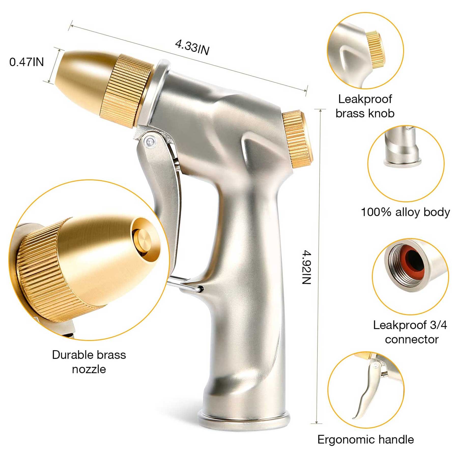 OGEDNAC Heavy Duty Metal Garden Hose Nozzle, Gold photo 6