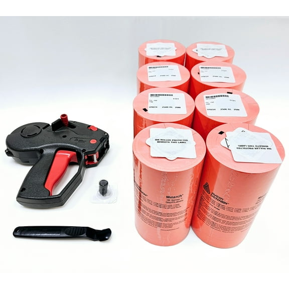 Monarch 1131-01 Price Gun - Includes One Case (8 Sleeves) of Genuine Fluorescent Red Labels, Label Scraper & Ink Rollers