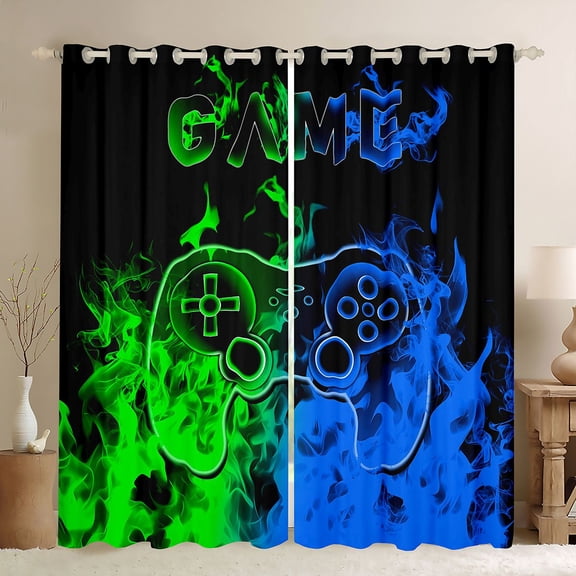 Erosebridal Teen Video Game Curtains for Living Room,Blue Greeen 30%-50% Blackout Curtains Set of 2 (38x45),Gamepads Gamer Curtains and Drapes (38x45),Gradient Bedroom Decoration