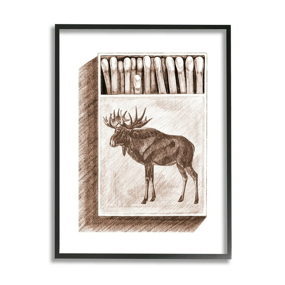 Stupell Industries Wild Moose Matchbook Sketch Animals & Insects Painting Black Framed Art Print Wall Art