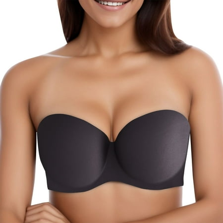 

ZMHEGW Women s Bras Wireless Full Coverage Plus Size Strapless Wire-Free Breathable Bra Solid Print Grey A/32/70Ab 1-Pack