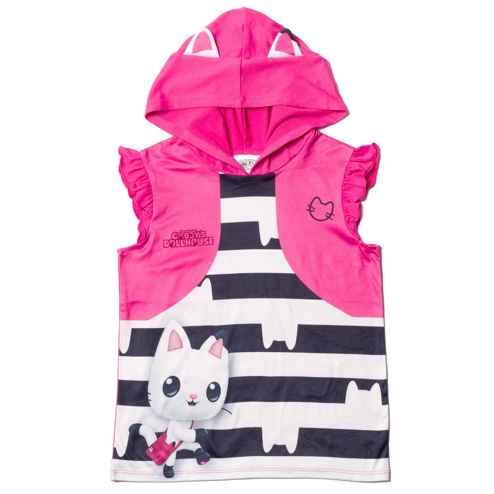 Dreamworks Gabby's Dollhouse Pandy Paws Hooded Tank Top and Dolphin Shorts Outfit Set Toddler to Big Kid