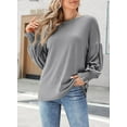 thumbnail image 2 of TEMOFON Womens Long Sleeve Blouse fall shirts Smocked tops Crew Neck Ruffle Lantern Sleeve 2024 fall Casual Loose Cuffs clothes gray, 2 of 4