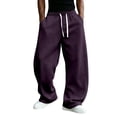 thumbnail image 2 of Dwellite Baggy Sweatpants Men Wide Leg Drawstring Oversized Casual Athletic Y2k Lounge Sweat Jogger Pants with Pockets Dark Purple 3XL, 2 of 6