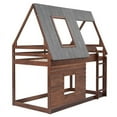 thumbnail image 3 of Wood Twin Size House Bunk Bed with Roof, Ladder and 2 Windows, Oak & Smoky Grey, 3 of 10