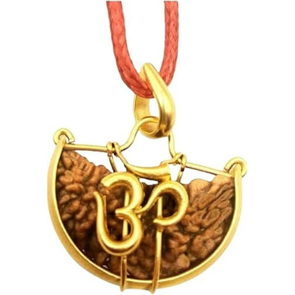 One Face Rudraksha Natural Lab Certified in OM Shaped Panch-Dhatu Pendant