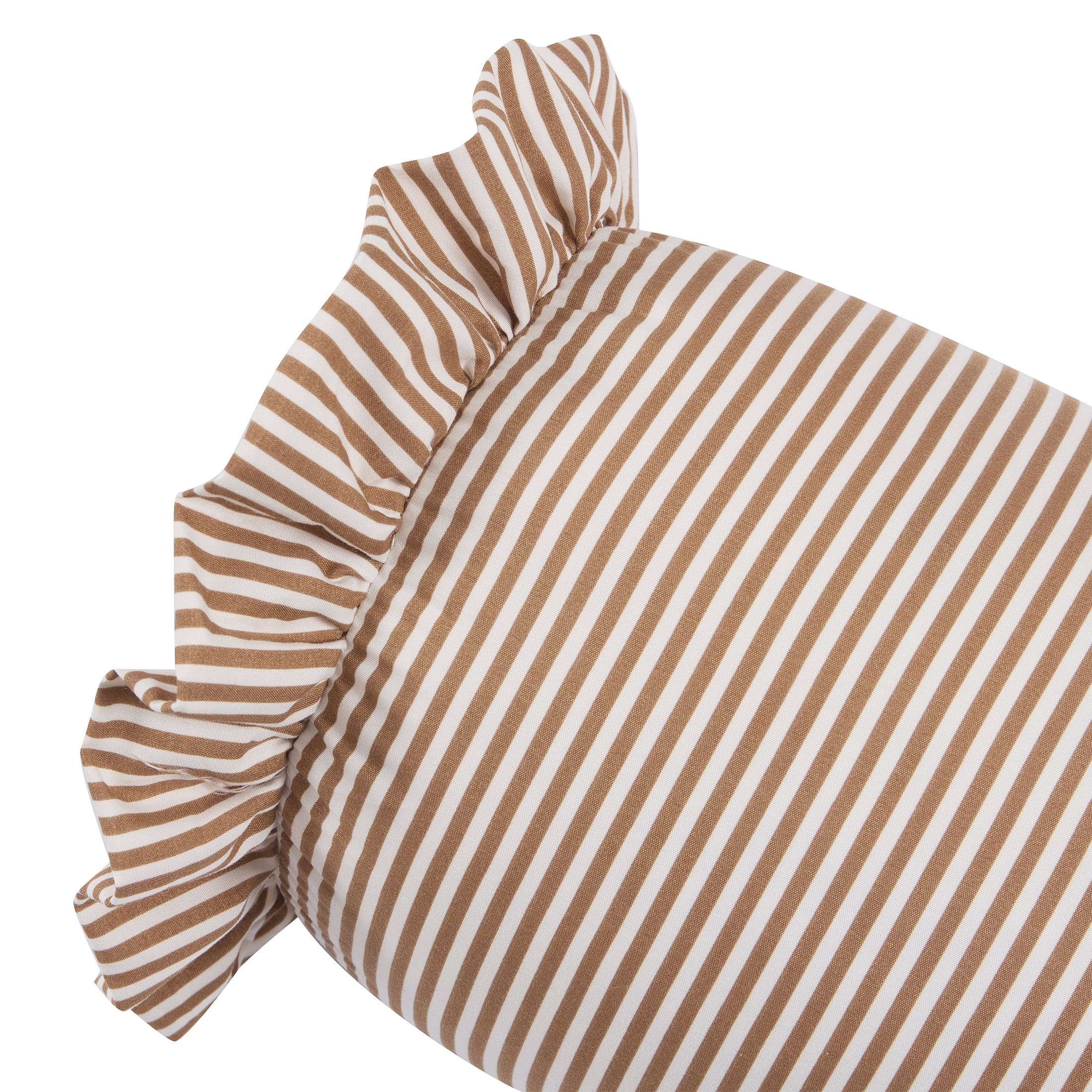 Home Decor Collection 8" x 36" Tan Striped Ruffle Bolster Decorative Pillow