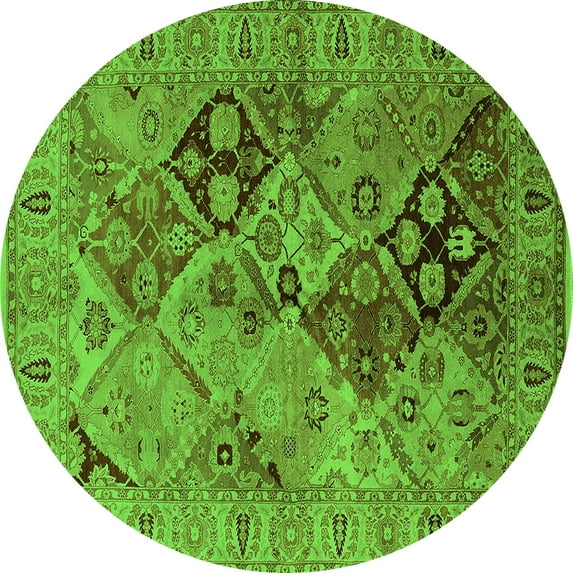 Ahgly Company Indoor Round Oriental Green Industrial Area Rugs, 4' Round
