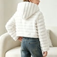 thumbnail image 2 of OGLCCG Girl's Faux Fur Coat Long Sleeve Button Front Fuzzy Hooded Cropped Jacket Fall Winter Fluffy Sherpa Coat(White,12-13Years), 2 of 8