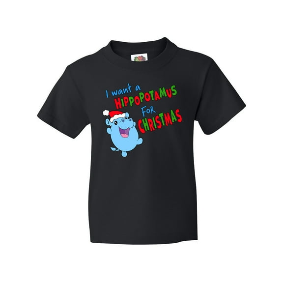 Inktastic I Want a Hippopotamus for Christmas Cute Stuffed Hippo Youth T-Shirt